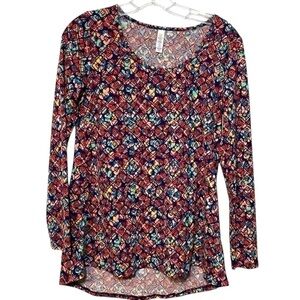 LuLaRoe Lynnae Long Sleeve Top XS Purple Teal Geometric High Low Tunic